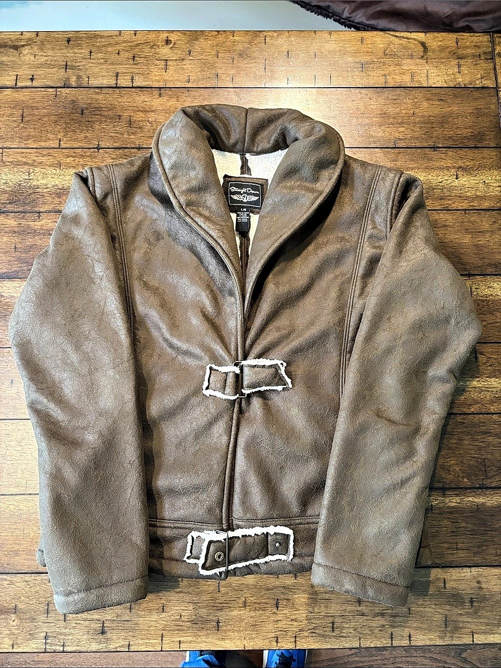 Straight Down Brown Sherpa-Lined Buckle Jacket Size Large